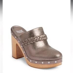 New Anthropologie Paige Alex Platform Mule Clog Leather Rivet 7.5 Gunmetal
